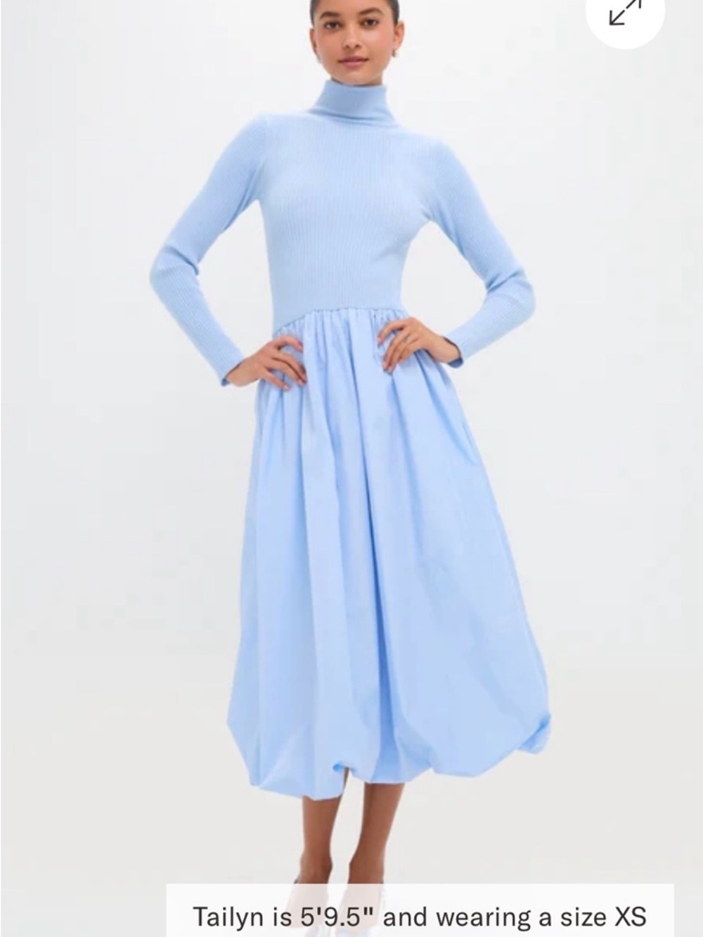 Light Blue Long-Sleeve Knit & Taffeta Girls Dress
